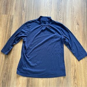 Lilly Pulitzer Womens Mock Neck Silk Blend Sweater XL 3/4 Sleeve Navy Blue Shirt